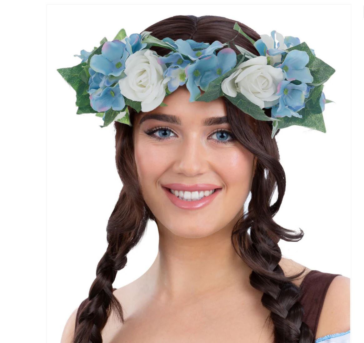 Headwear/Crown of Flowers Bavarian German Oktoberfest Deluxe Blue & White