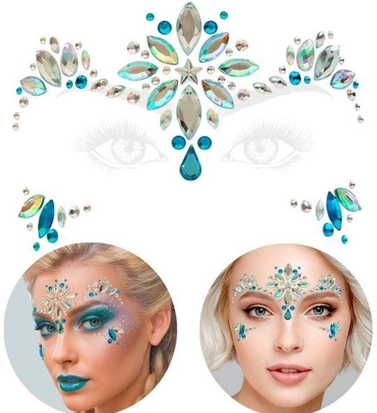 Face Jewels Blue & Diamonds Ice Princess/Fairy Adhesive Costume Accessory