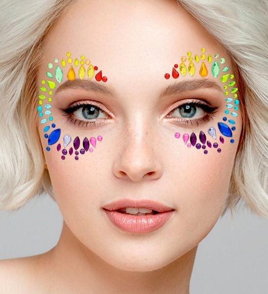 Face Jewels Rainbow Adhesive Costume Accessory