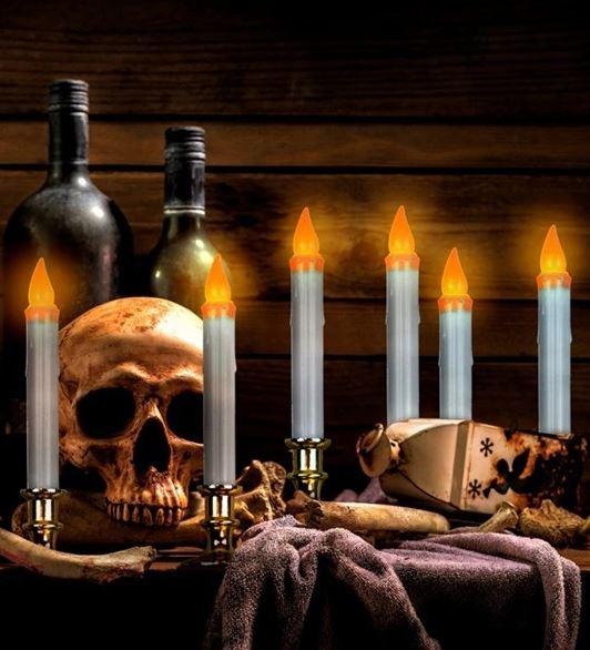 White Flickering LED Candles With Timer 23cm Pk/6 Costume Prop/Decoration