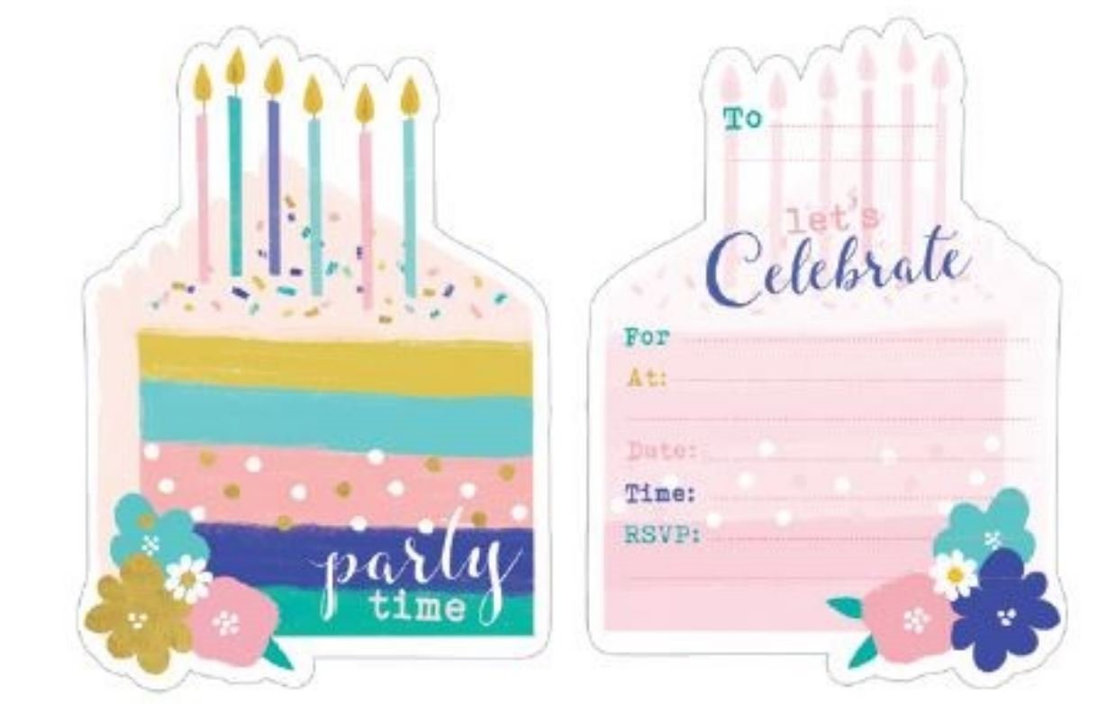 Party Invitation Pk/8 Birthday Cake- Discontinued Last Chance