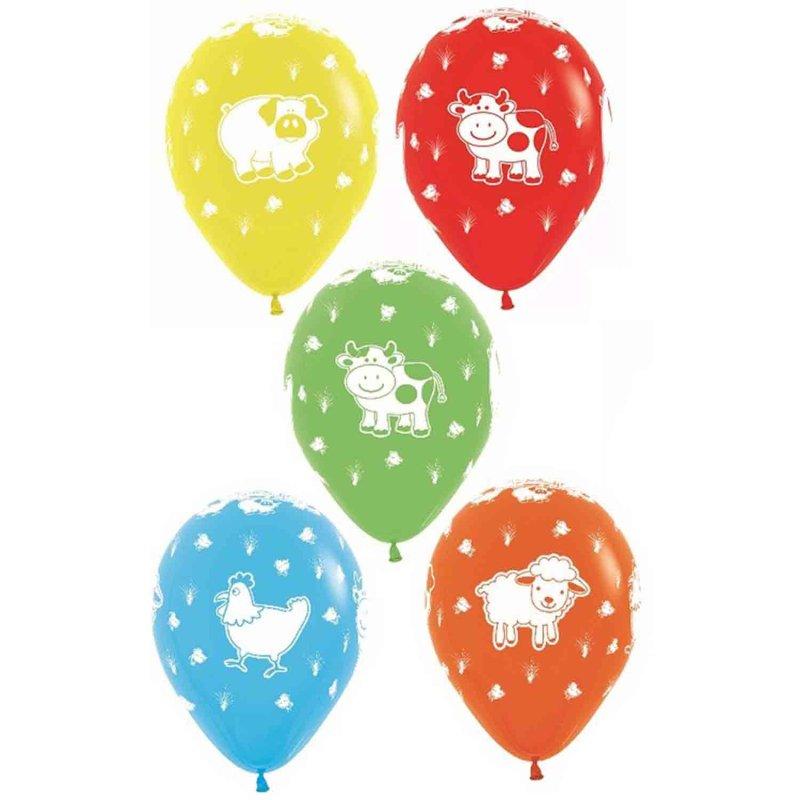 Balloon Latex 30cm Farm Animals Pk/12 (Helium Quality)