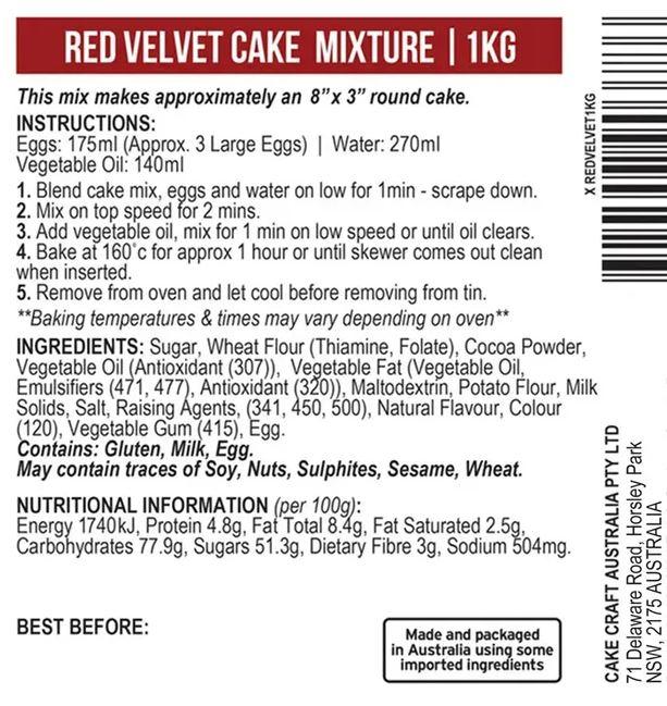 Baking Premix Red Velvet Cake Craft Cake Mix 1kg