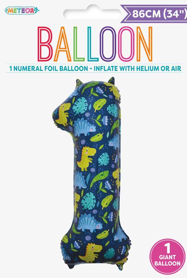 Balloon Foil Megaloon Number 1 Dinosaur 86cm