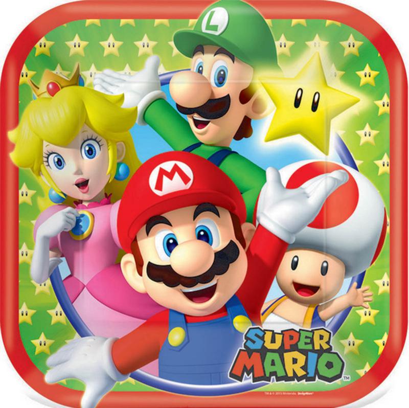 Super Mario Square Paper Plates 17.7cm Pk/8 FSC