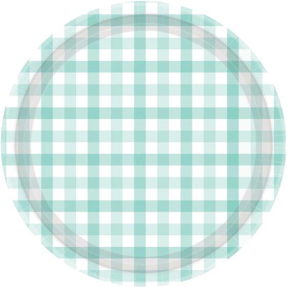 Paper Plates Gingham Check 23cm Pastel Mint Pk 8