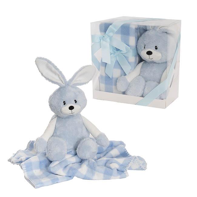 Baby Gift Set/Pack Bunny Flops Soft Toy and Blanket Blue 25cm x12cm x25cm