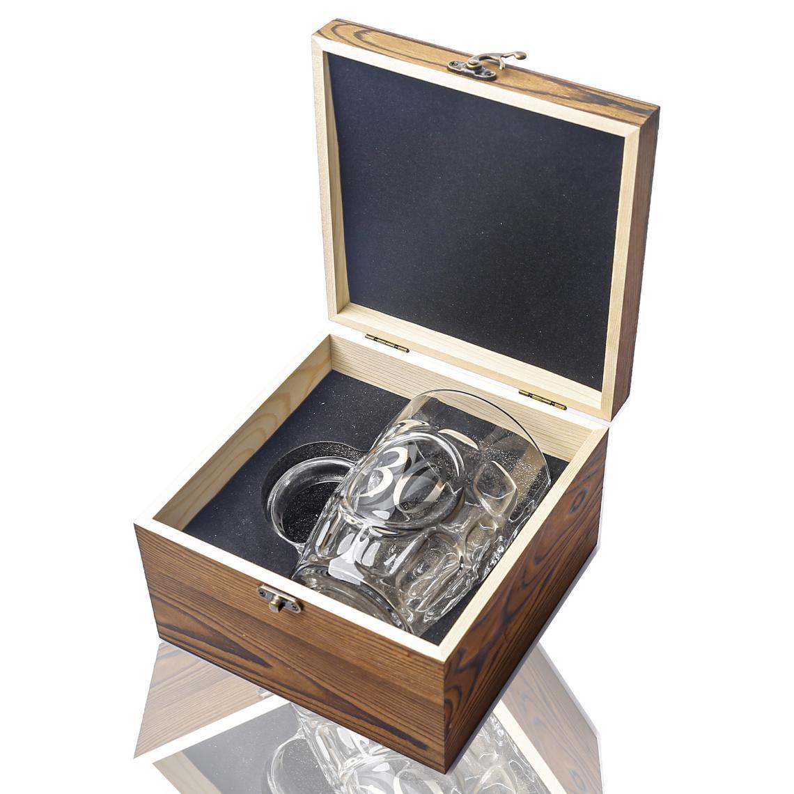 Glass Beer Tankard 30th Birthday in Wooden Box