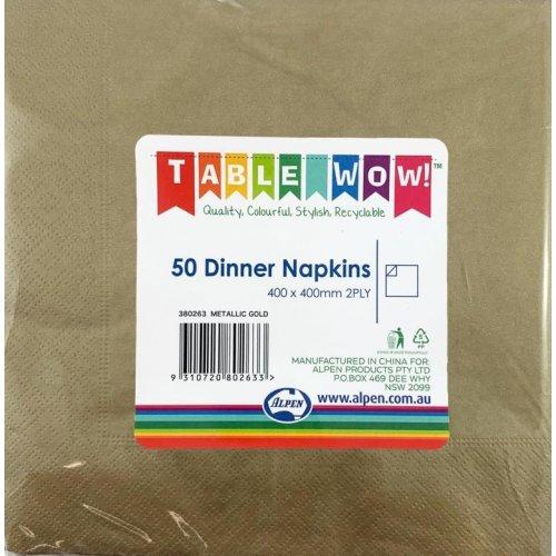 Napkins Dinner 2ply Metallic Gold Deluxe Pk/50