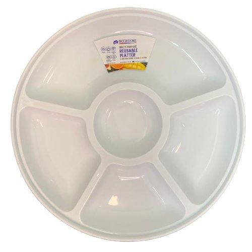 Catering Tray/Sectional Platter White Compartment Plastic Round