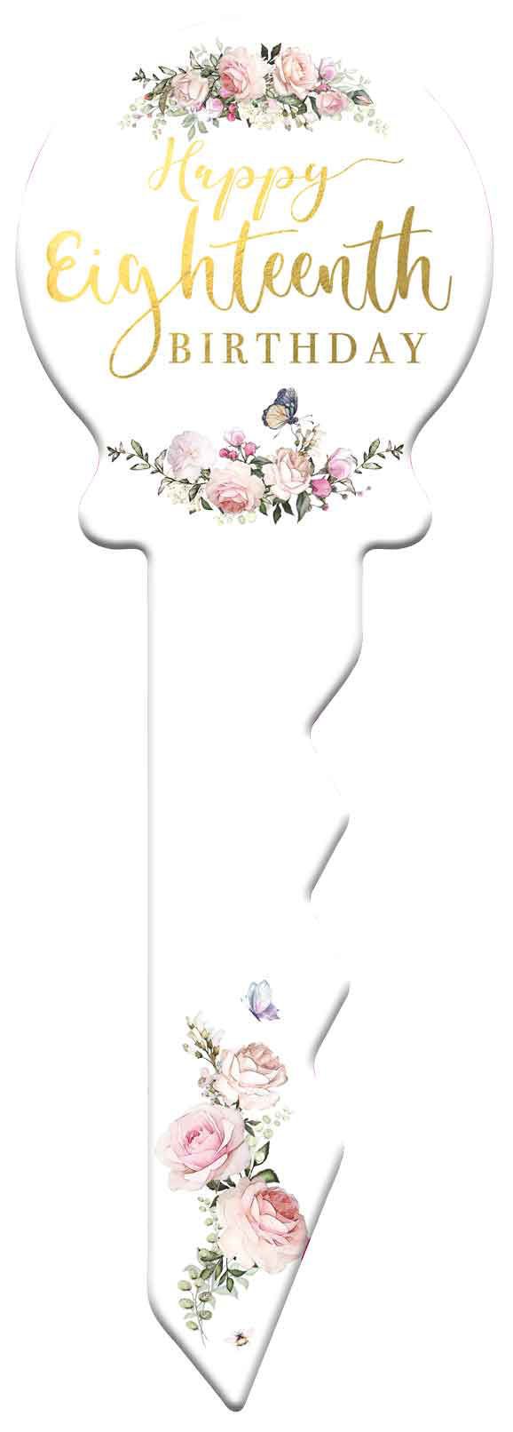 Signature Key 18th Happy (Eighteenth) Birthday Pretty Floral