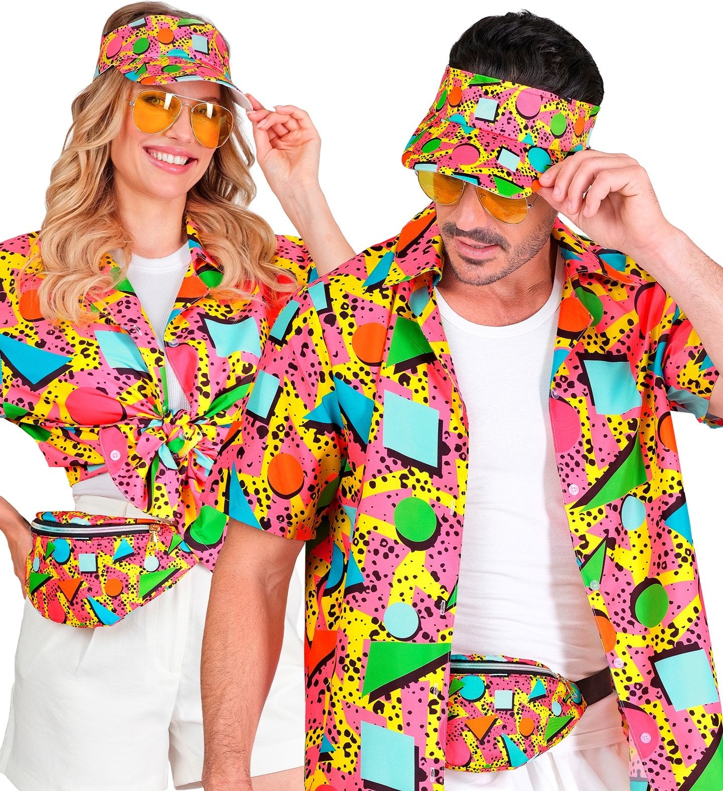 Costume Accessory Adult Funky Geometric Pink 1980s Visor Hat & Belt Bum Bag