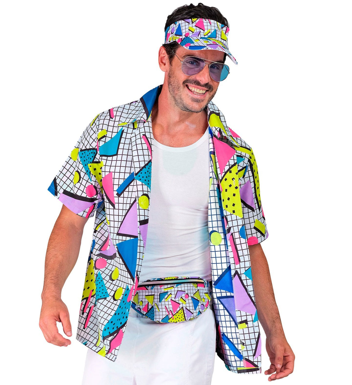 Costume Adult Funky Shirt Geometric White 1980s