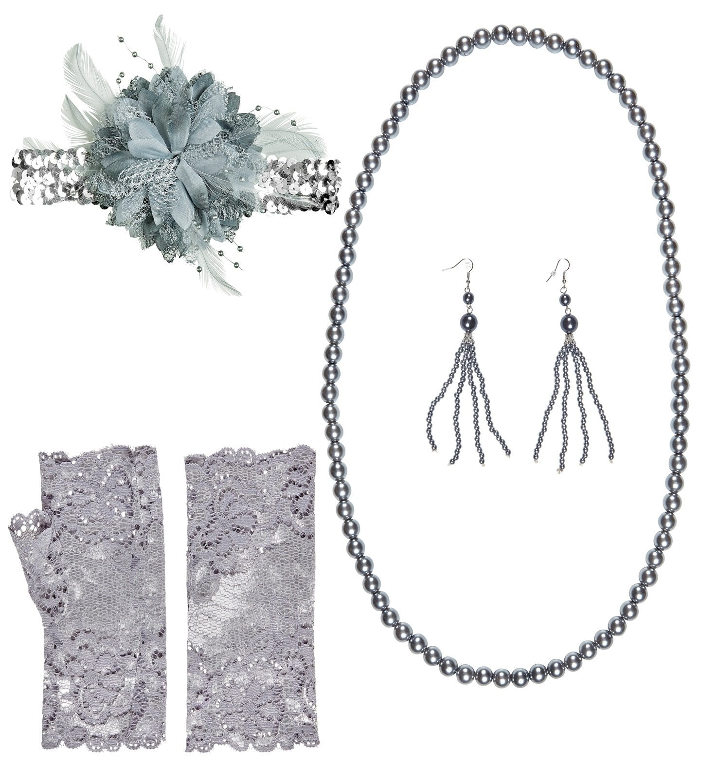 Costume Accessories Roaring 1920s Flapper Silver Set