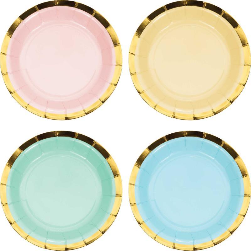 Pastel Celebrations Lunch Plates Paper 18cm Pk/8 Gold Foil Last chance Buy