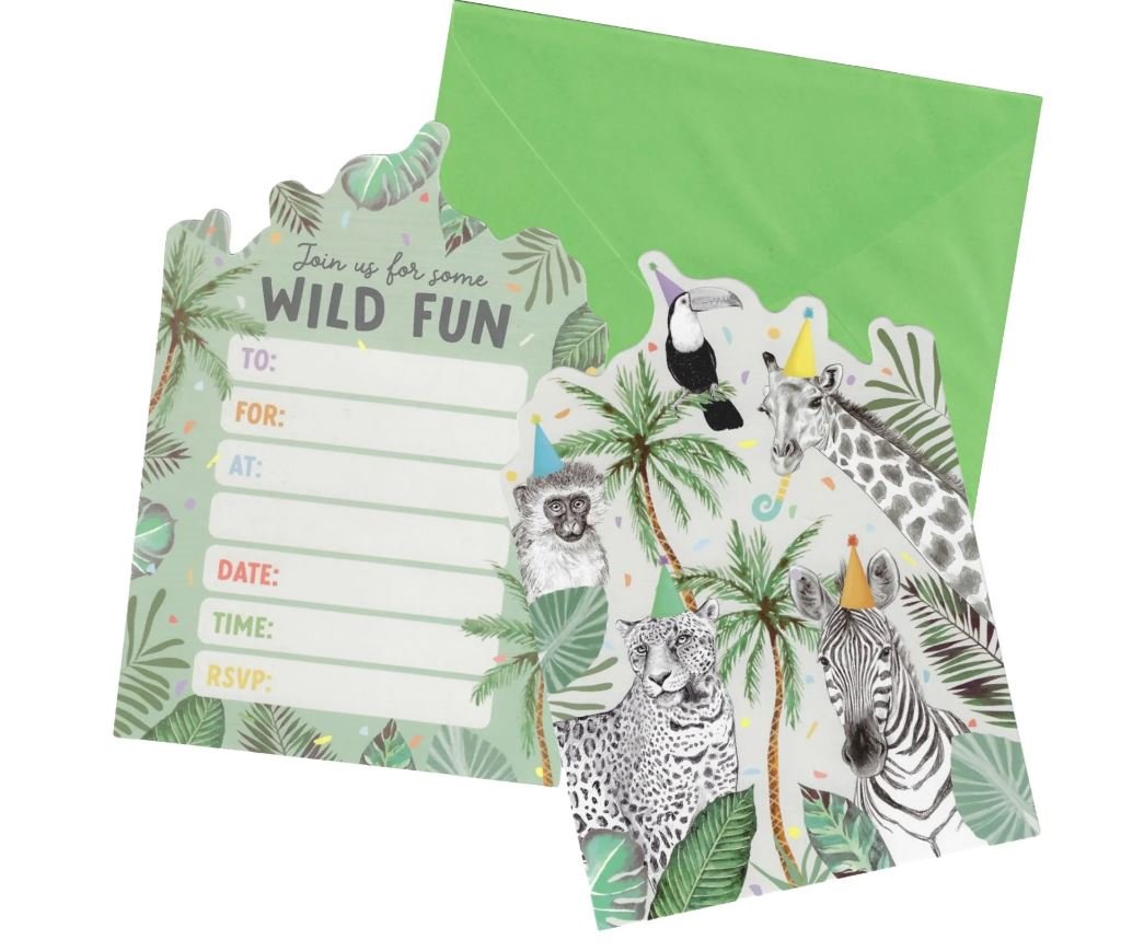 Party Invitation Pk/8 Safari Jungle Animals- Discontinued Last Chance