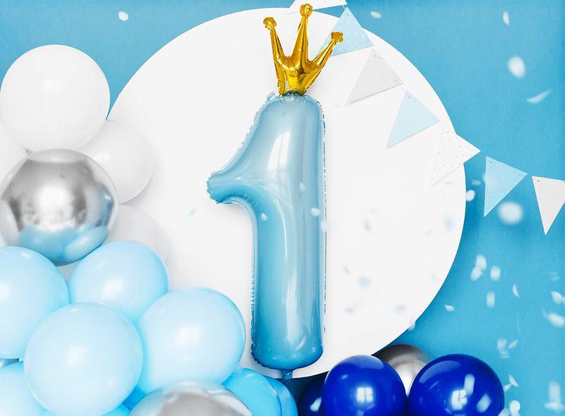 Balloon Foil Shape 1st First Birthday Blue Number One W/Crown 37cm x 100cm