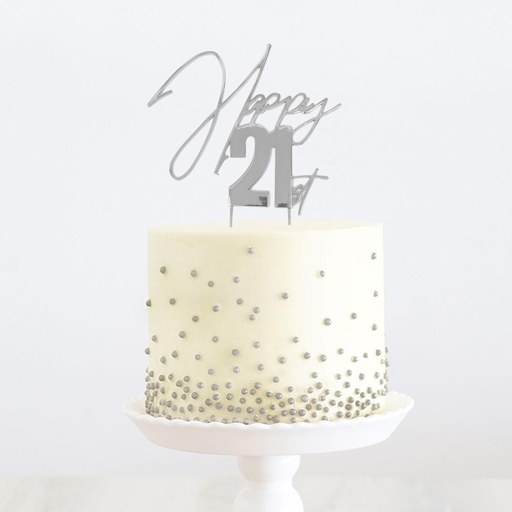 Topper Happy 21st Word Silver Metal