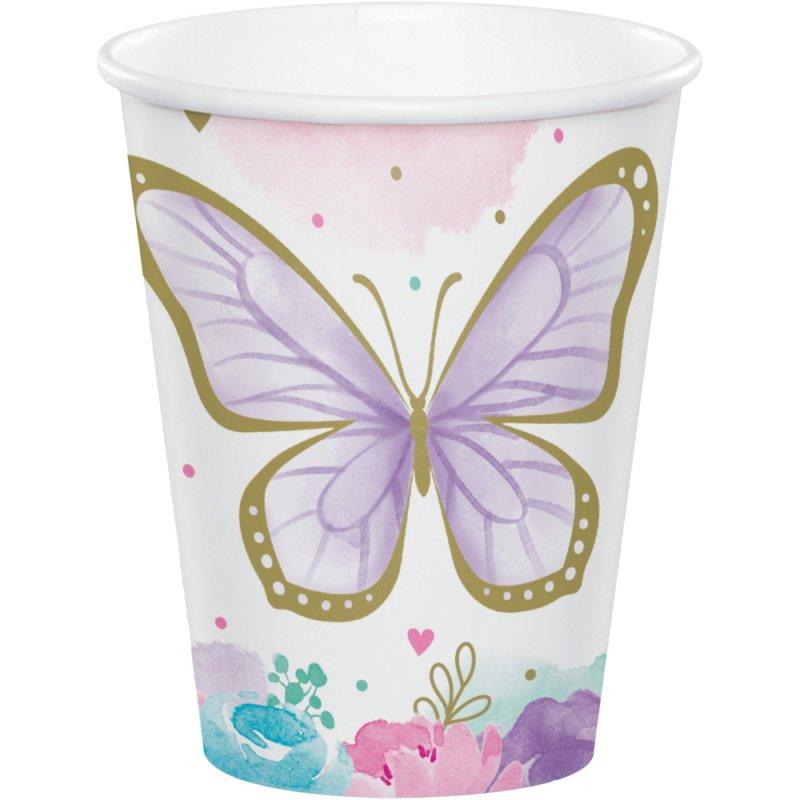 Butterfly Shimmer Paper Cups Hot/Cold 266ml Pk/8