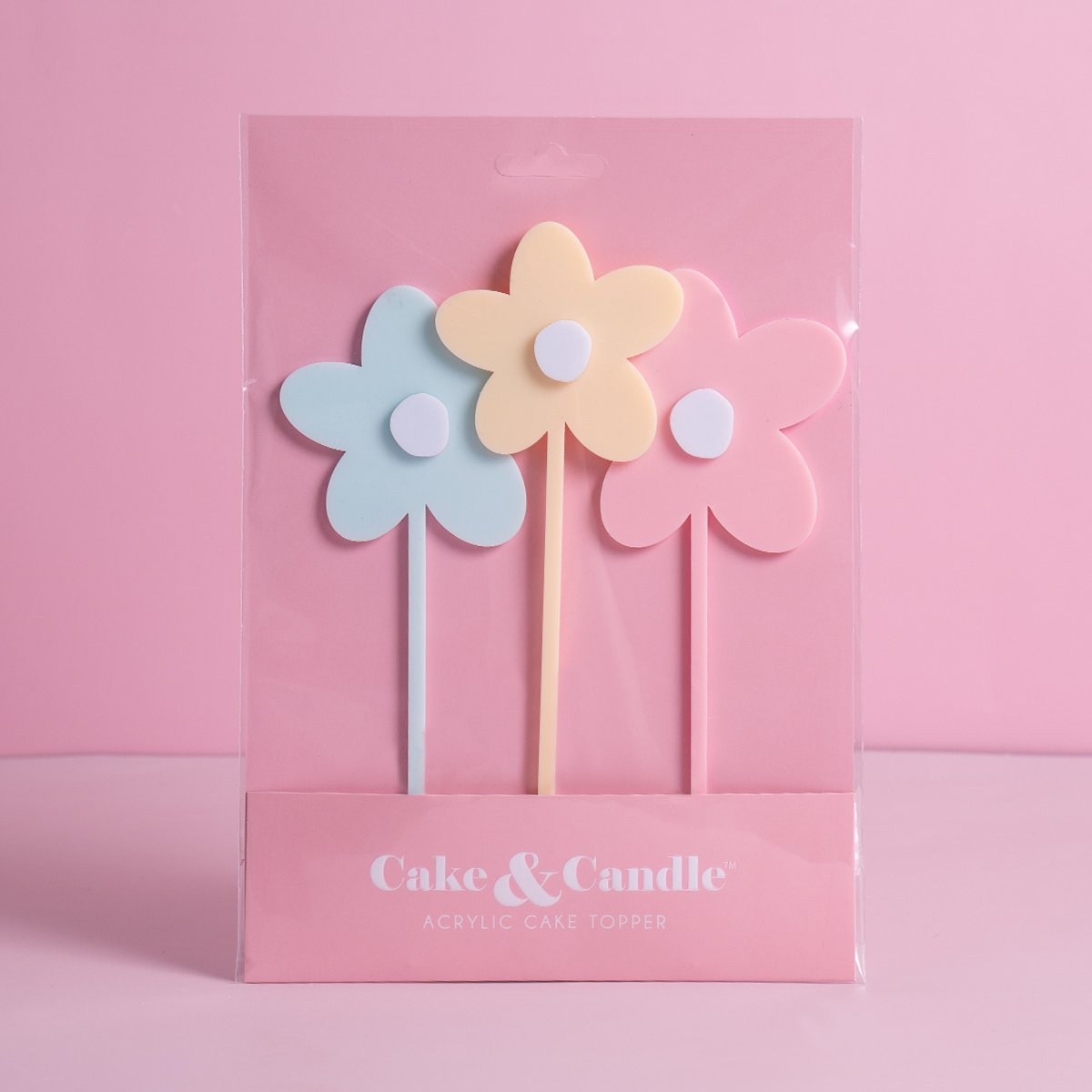 Cake Topper Pastel Flowers (Set of 3 Acrylic Floral Picks)