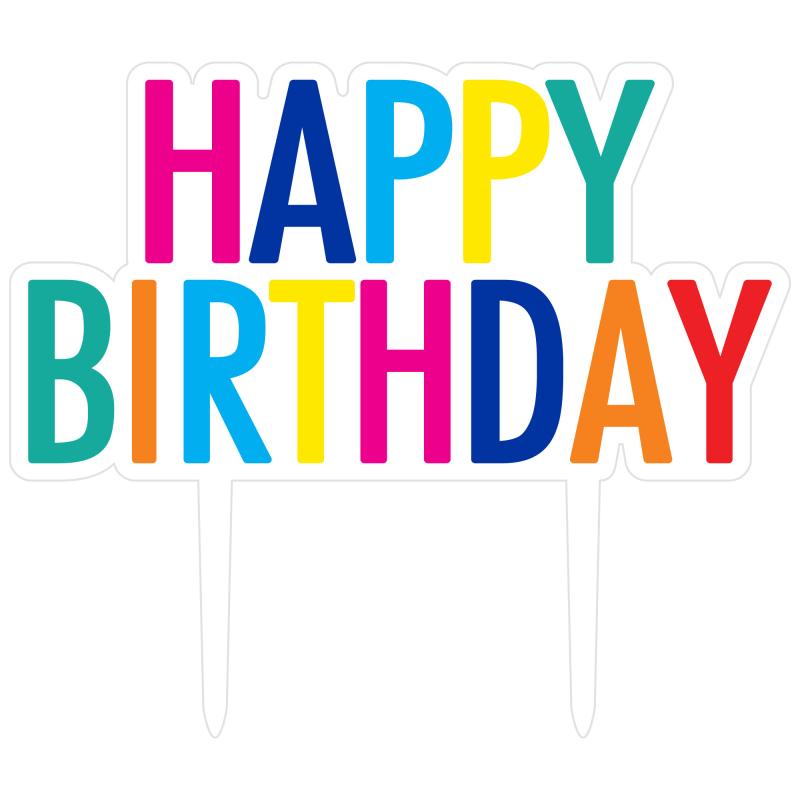 Cake Topper Happy Birthday Pick Rainbow Acrylic