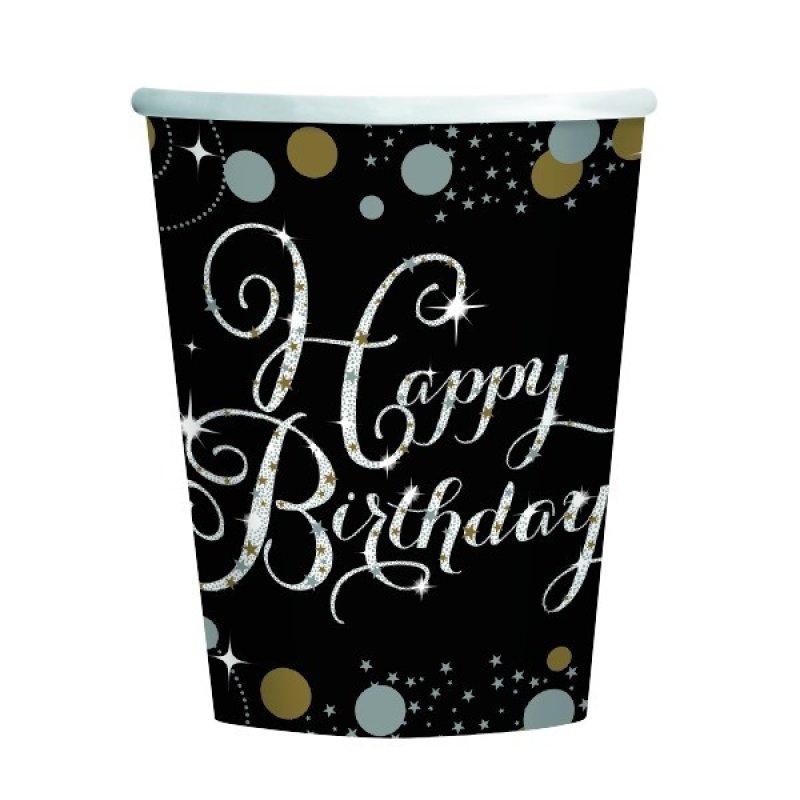 Cups Paper 266ml Sparkling Celebrations Happy Birthday Pk/8