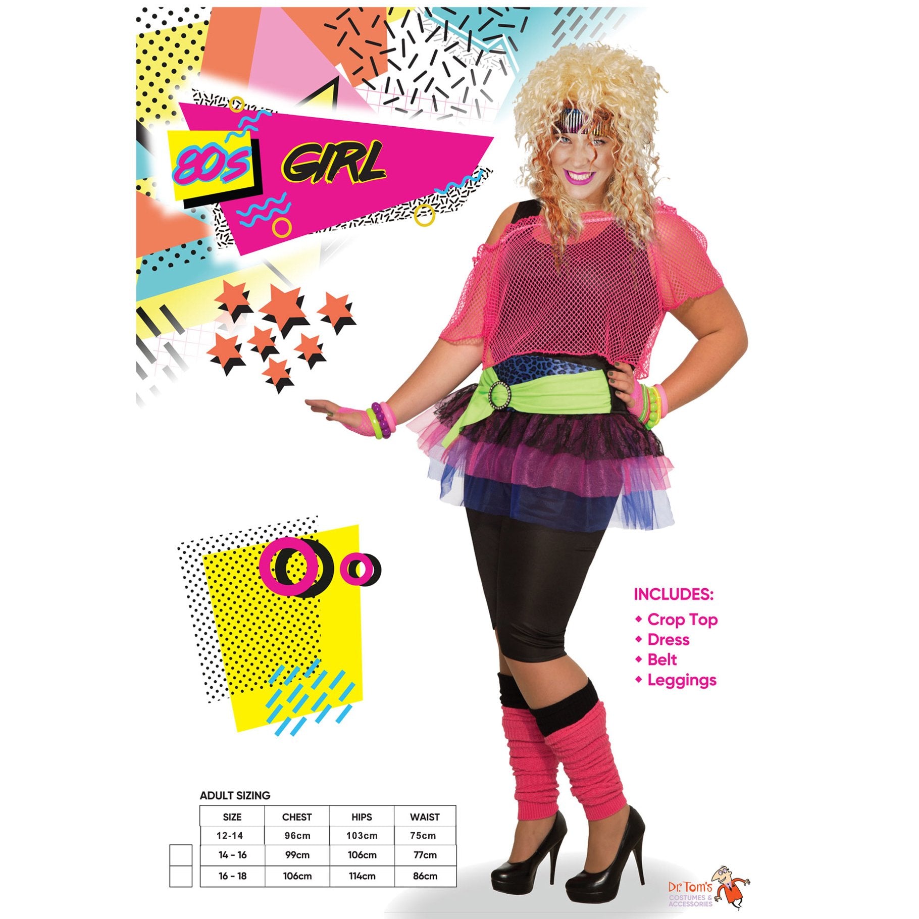 Costume Adult 80s Fluro Lady
