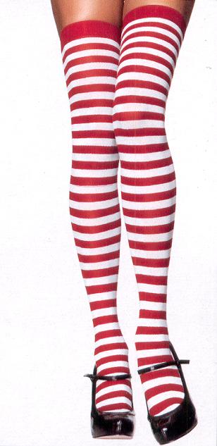 Pantyhose/Stocking Thigh High Red/White Striped
