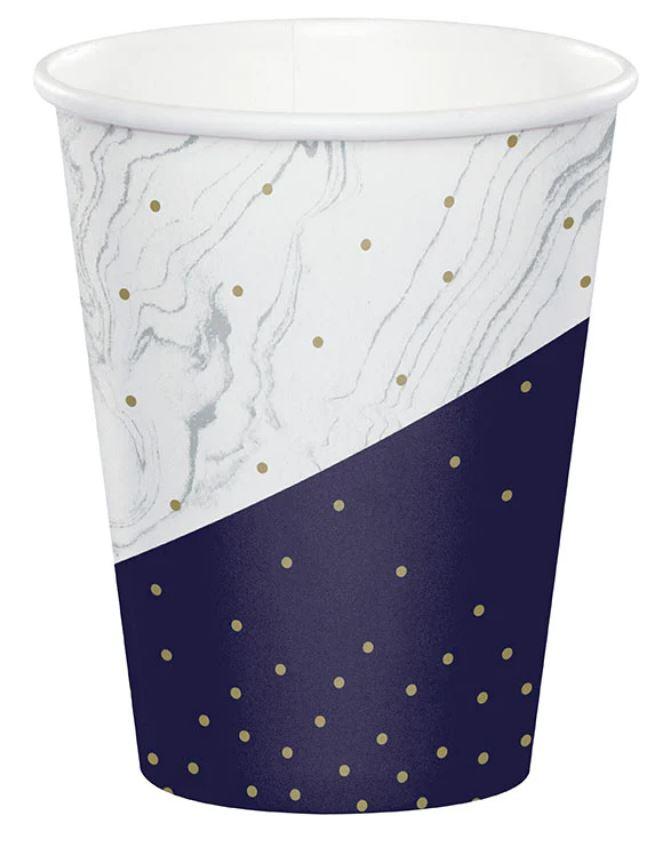 Navy & Gold Milestone Paper Cups 255ml Pk/8