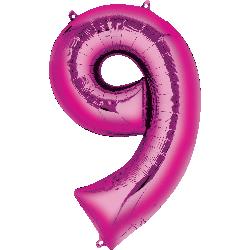 Balloon Foil Megaloon Num 9 Pink 86cm-Discontinued Line: Last Chance Buy