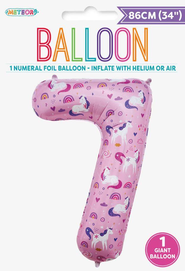 Balloon Foil Megaloon Number 7 Pink Unicorn 86cm