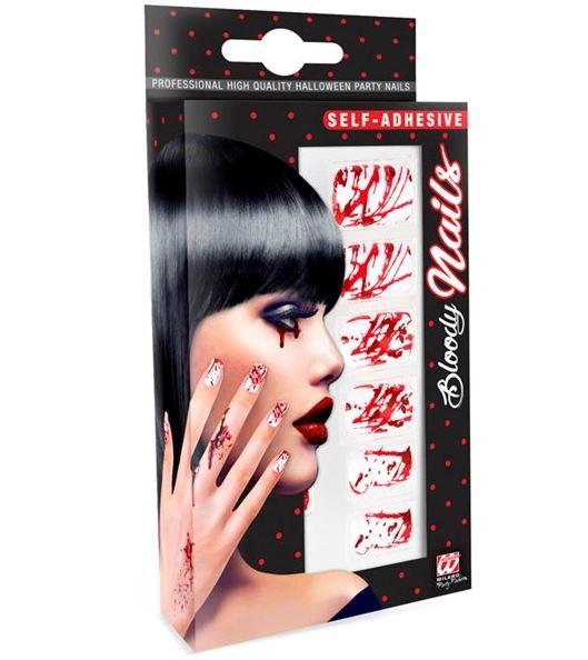 Nails Fake Bloody Self Adhesive Pk/12 Costume Accessory