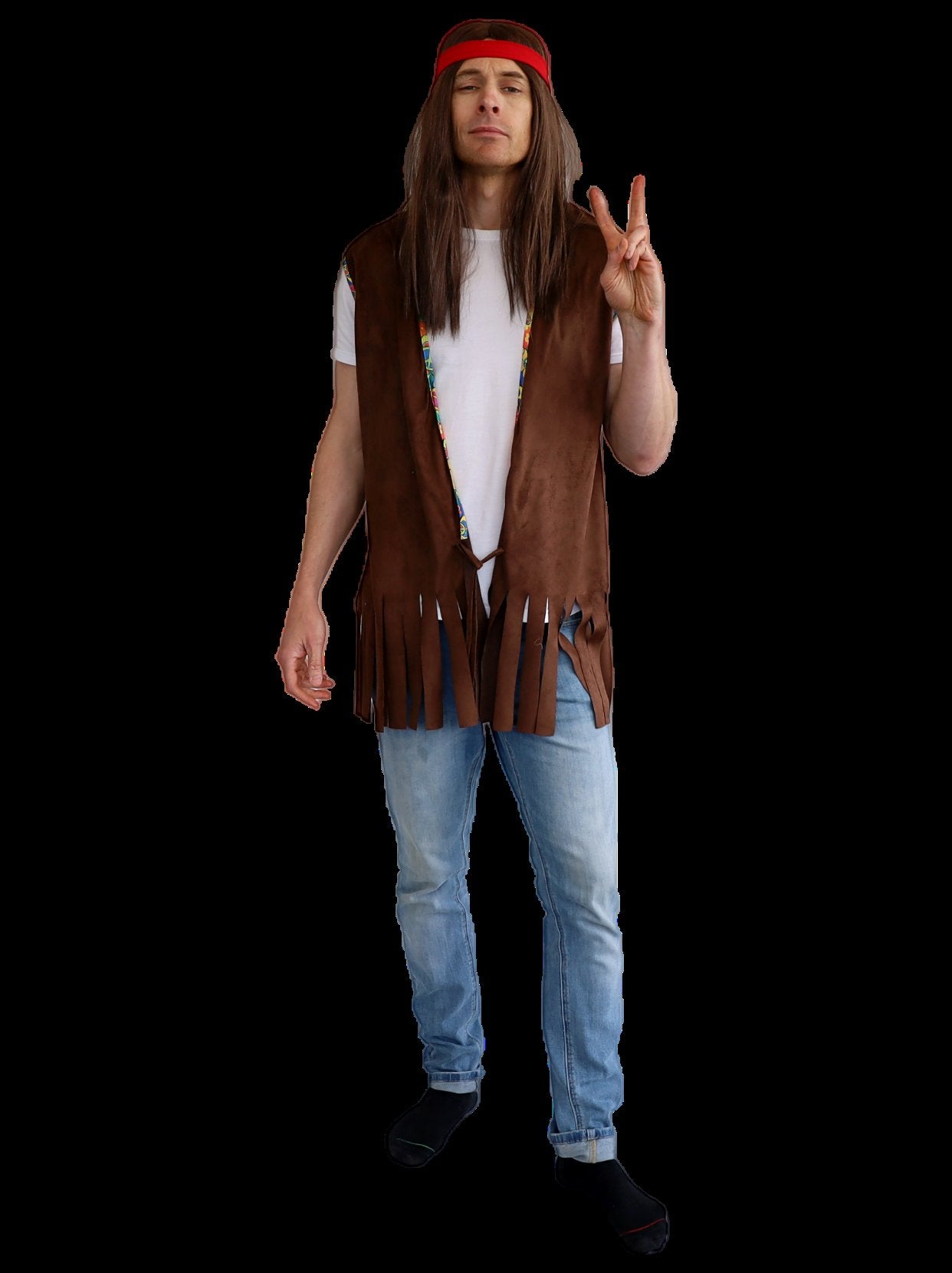 Costume Adult Hippie Vest Brown With Fringe 1960s Medium / Standard