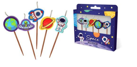 Candle Novelty Space & Aliens Pick Pk/5