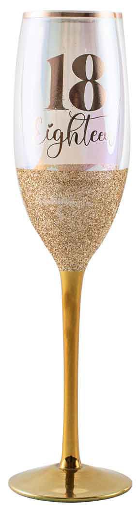 Gift Champagne Glitter Glass/Flute Happy 18th Eighteen Birthday 150ml
