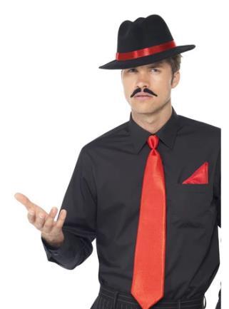 Gangster Kit with Trilby Hat, Tie and Handkerchief Black and Red 1920s