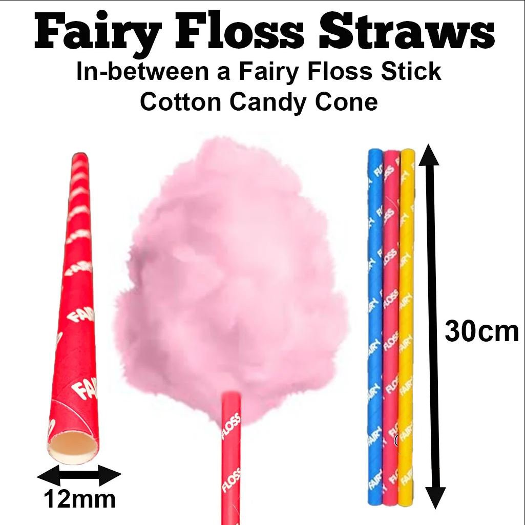 Fairy Floss Straws Red Pack 100 30cm Long x 12mm Diameter