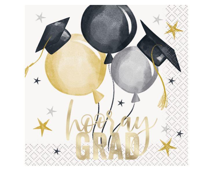 Graduation Beverage Napkins Hooray Grad Golden Star 2 ply Pk/16