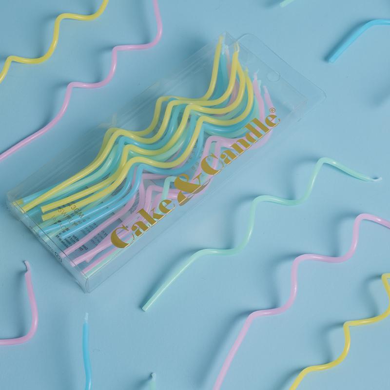 Cake Candles Swirly Pastel Rainbow 13cm Pk/16