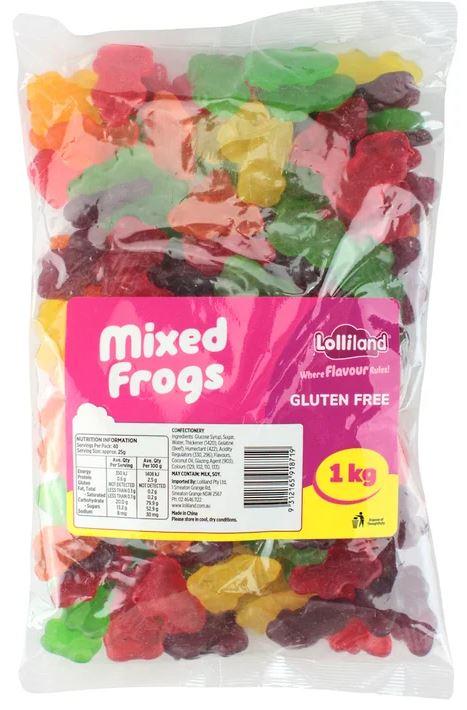 Confectionary Lollies Mixed Frogs Lolliland 1kg Bulk Party Pack