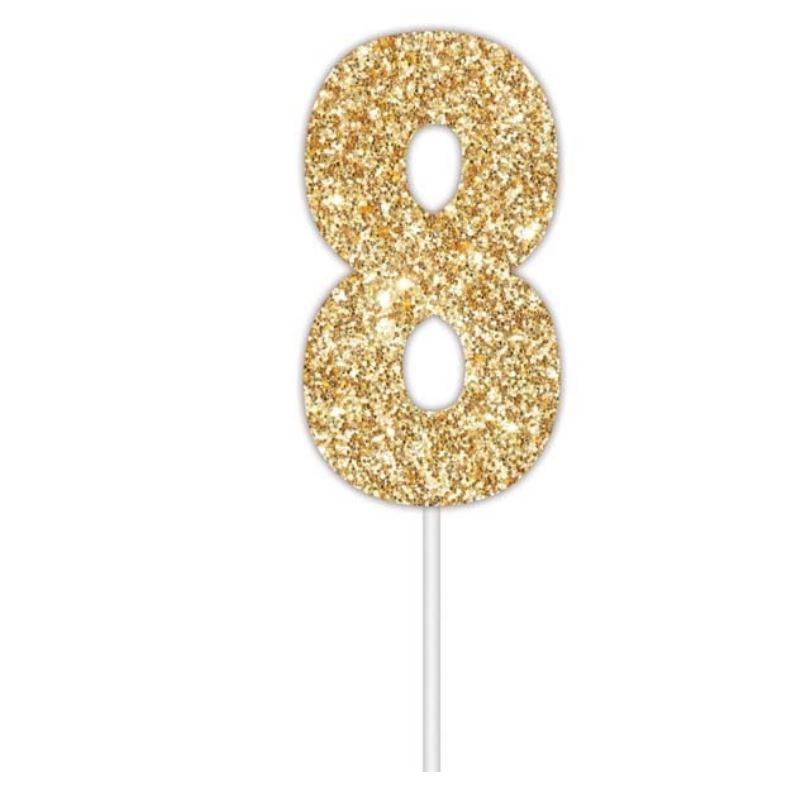 Cake Topper Budget Number 8 Glitter Gold
