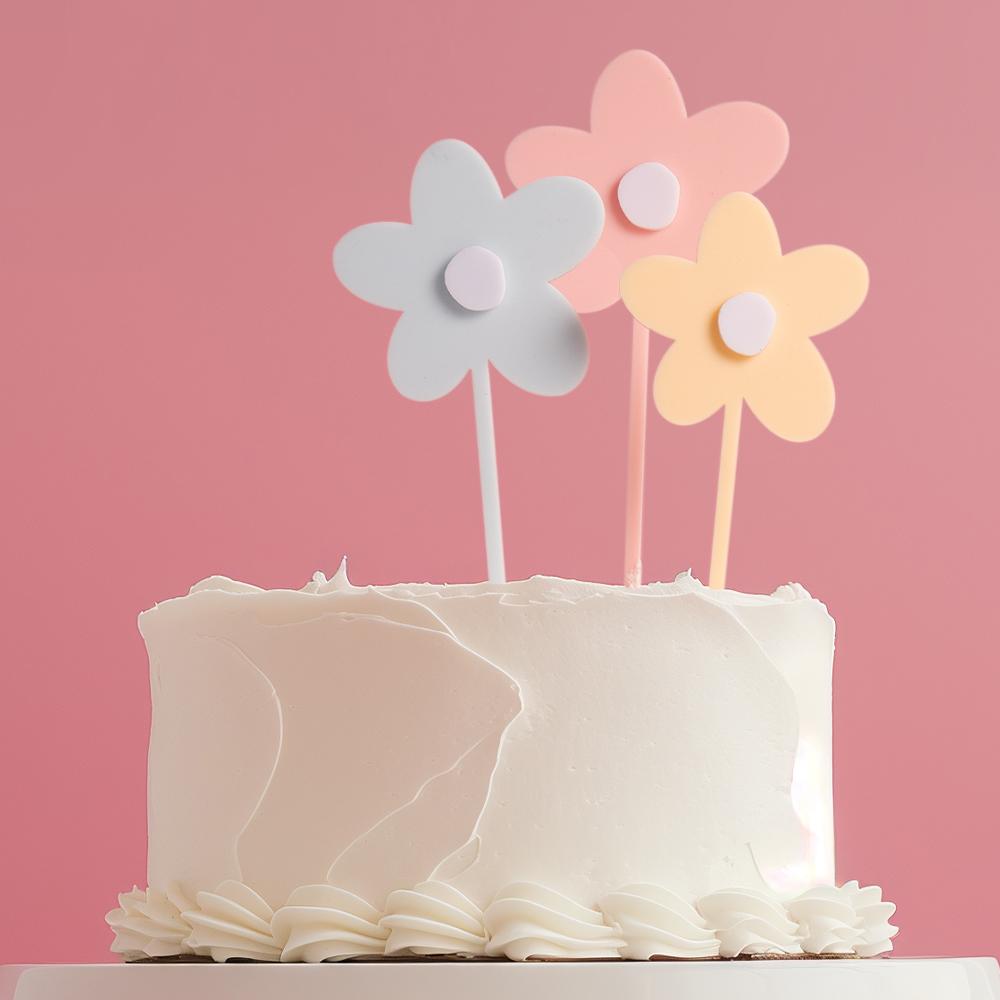 Cake Topper Pastel Flowers (Set of 3 Acrylic Floral Picks)