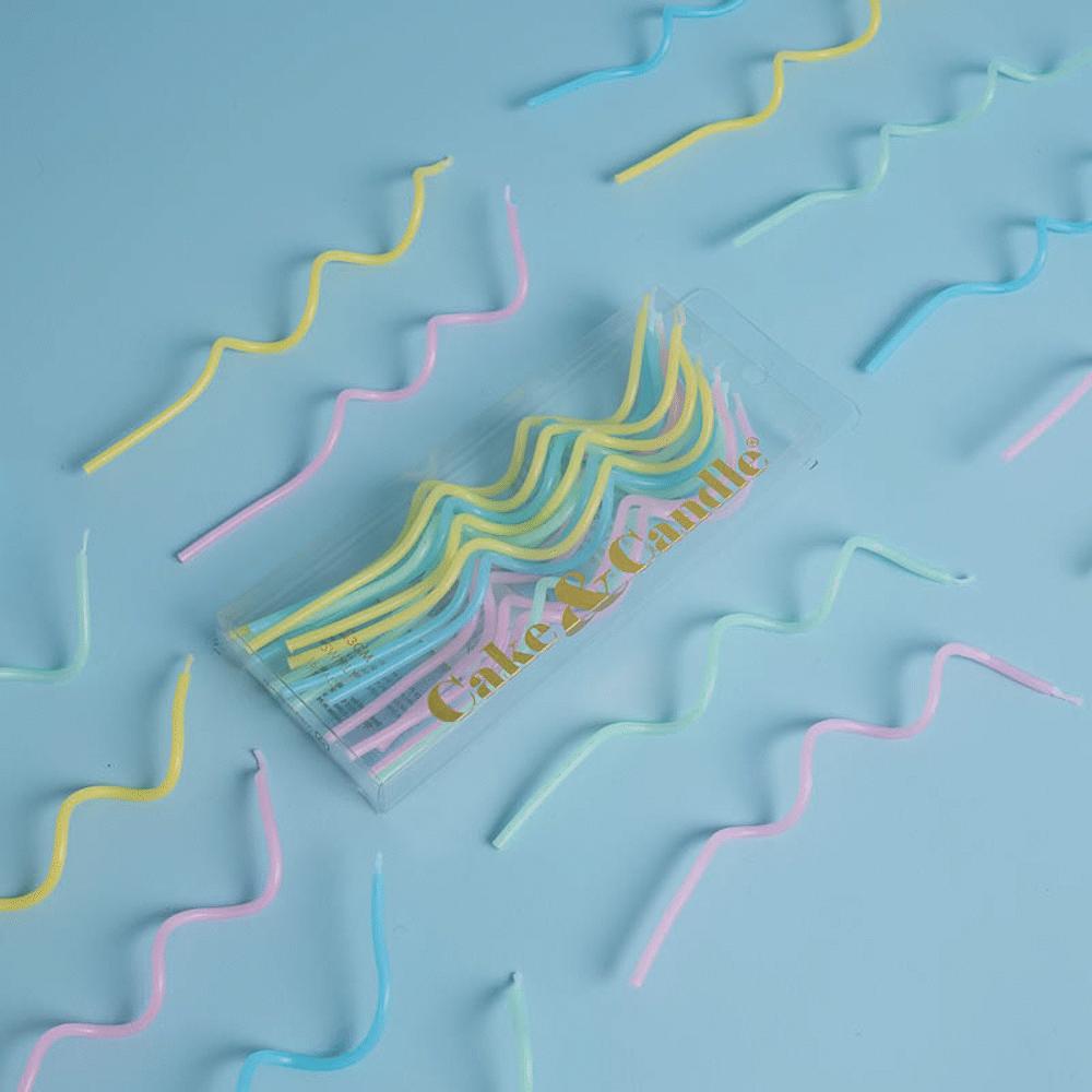 Cake Candles Swirly Pastel Rainbow 13cm Pk/16