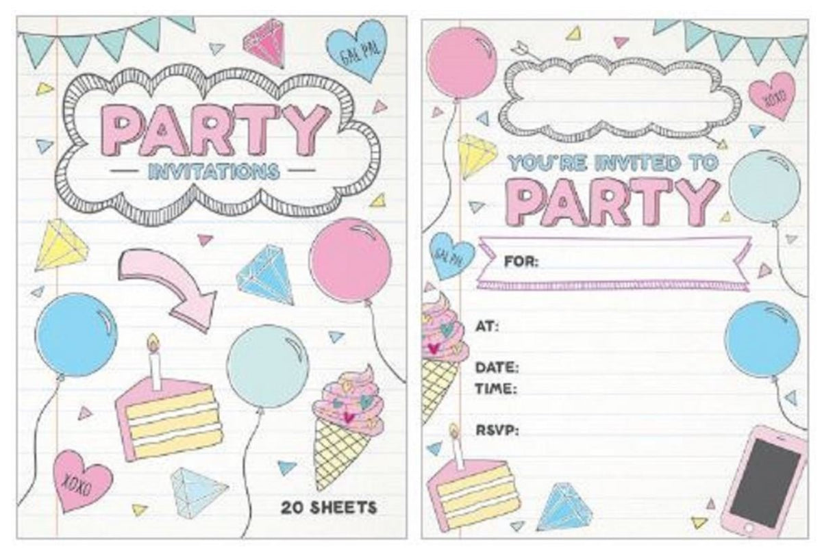 Party Invitation 20 Sheet Pad Tween Pretty In Pink- Discontinued Last Chanc