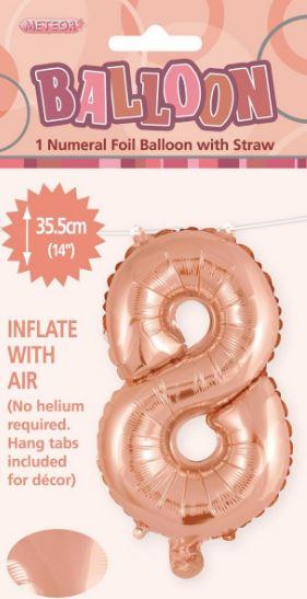 Balloon Foil Number 8 Rose Gold 40cm