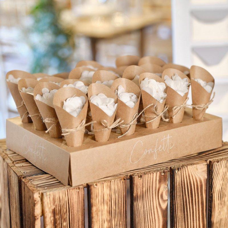 Wedding Confetti Cone Holder/Stand With 24 Cones and White Confetti