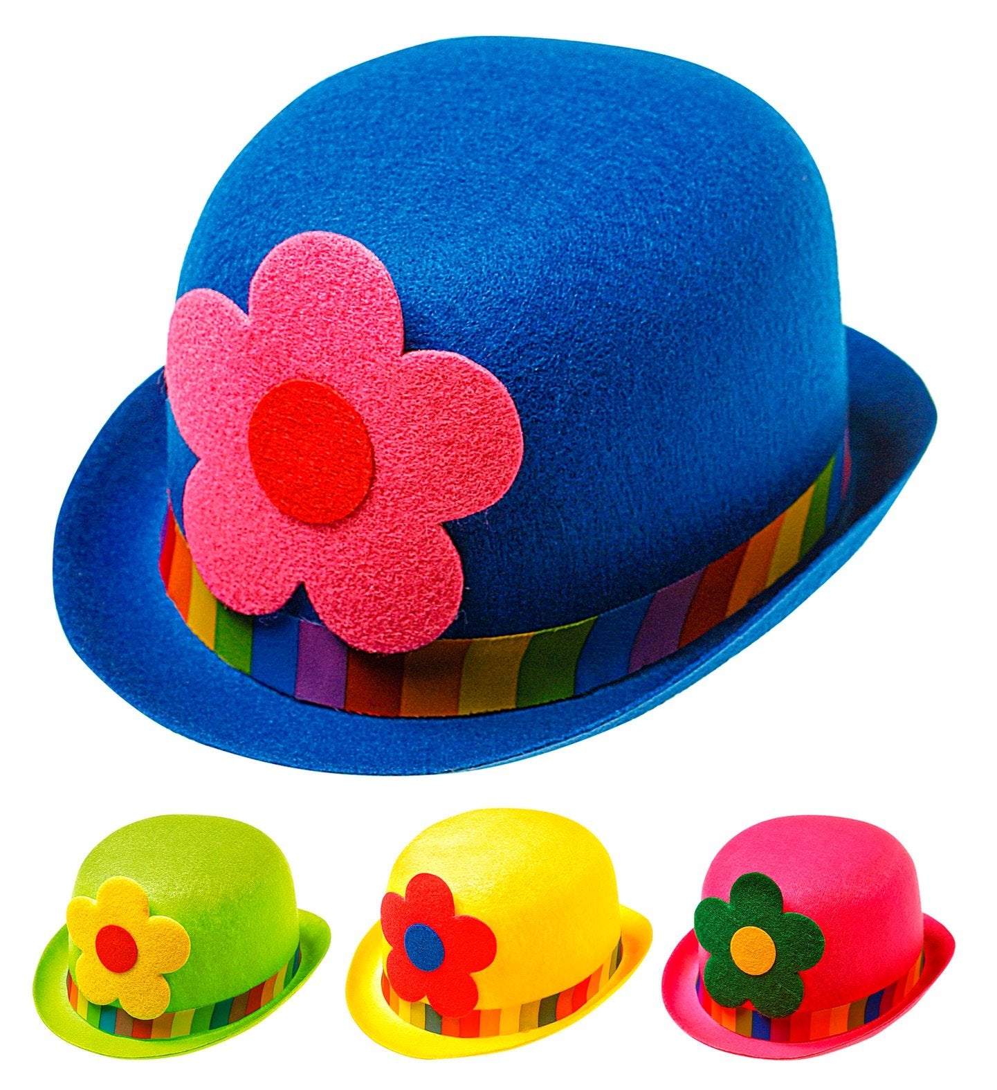 Hat Bowler Felt Clown Colourful With Flower (Assorted Colours)