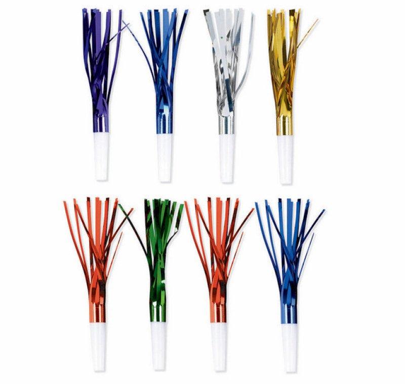 Noisemakers Foil Fringed Squawkers Colourful Pk/8 17cm