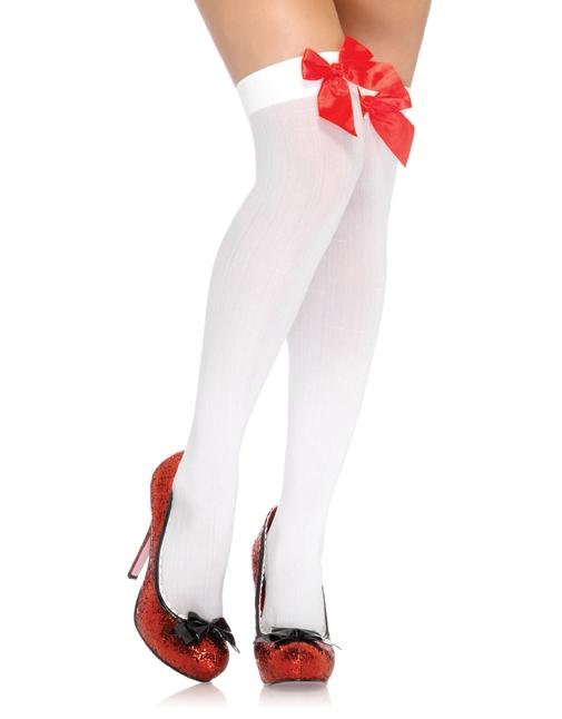 Pantyhose/Stocking Thigh Hi White/Red Bow