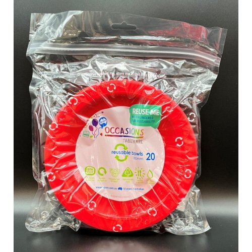 Bowls 18cm Red Reusable Plastic Pk/20